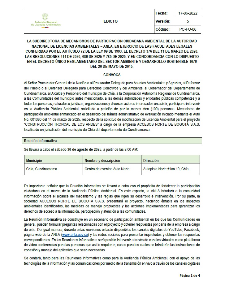 Edicto Audiencia Pública Troncal de los Andes 